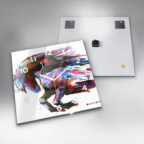 Horloge murale carrée Un cheval en fuite