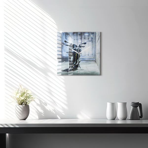 Horloge murale carrée Moto dans la ruelle