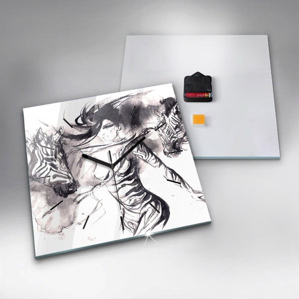 Horloge murale carrée Femme et zèbres