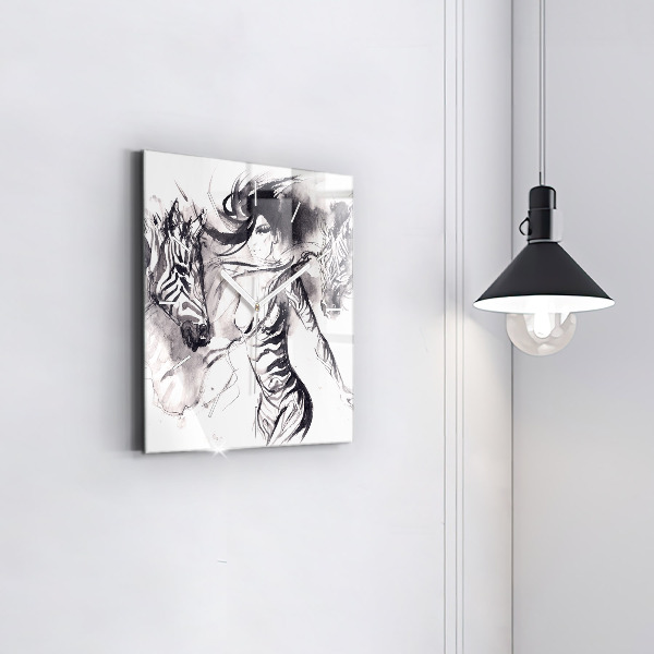 Horloge murale carrée Femme et zèbres