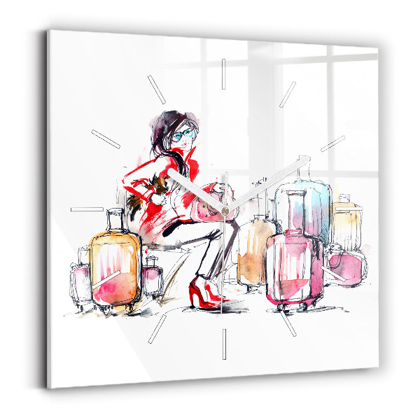 Horloge murale carrée Femme avec des valises
