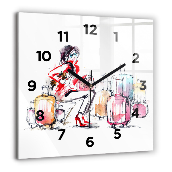 Horloge murale carrée Femme avec des valises