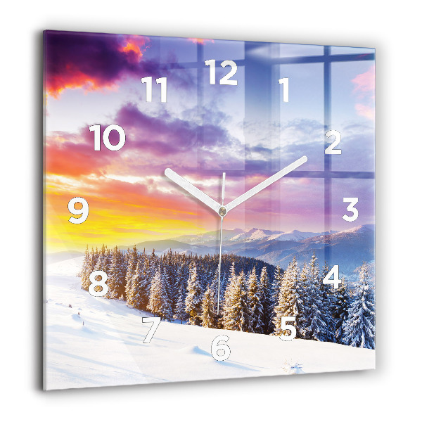 Horloge murale carrée 'Paysage de montagne d''hiver'