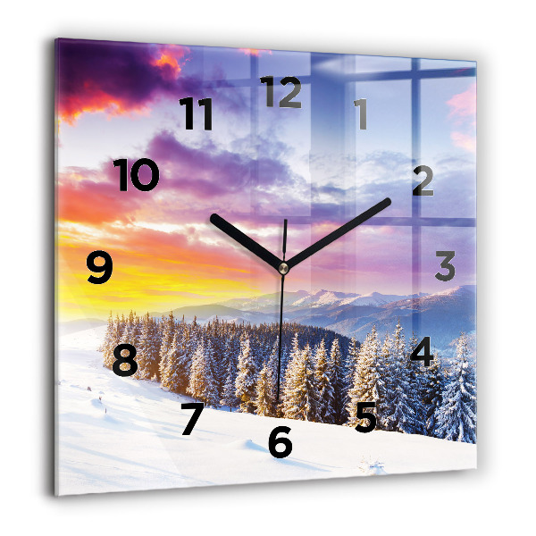 Horloge murale carrée 'Paysage de montagne d''hiver'
