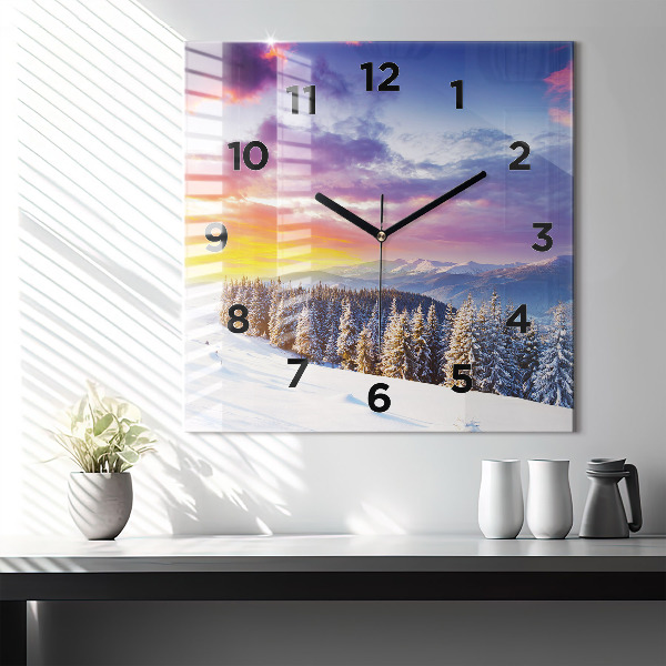Horloge murale carrée 'Paysage de montagne d''hiver'