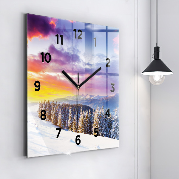 Horloge murale carrée 'Paysage de montagne d''hiver'