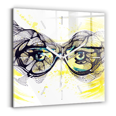 Horloge murale carrée Yeux avec des lunettes