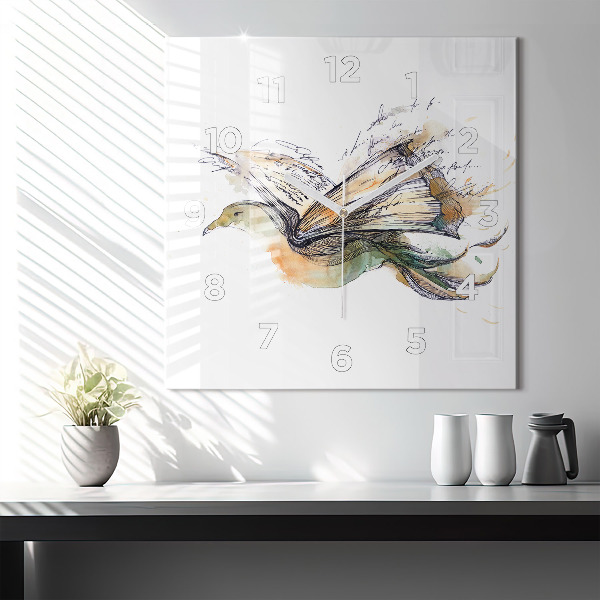 Horloge murale carrée 'L''oiseau et le livre'