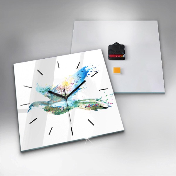 Horloge murale carrée 'Abstraction d''oiseau et de printemps'