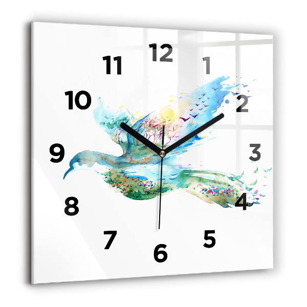 Horloge murale carrée 'Abstraction d''oiseau et de printemps'