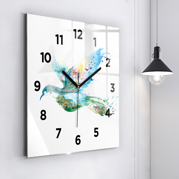 Horloge murale carrée 'Abstraction d''oiseau et de printemps'