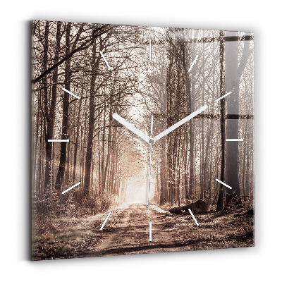 Horloge murale carrée Chemin forestier en sépia