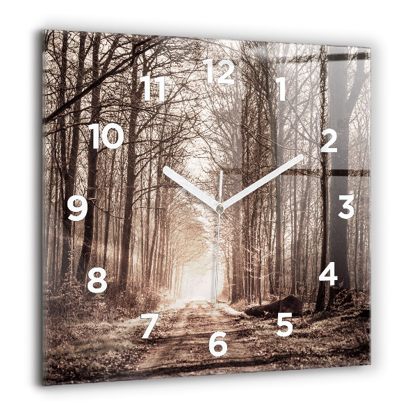 Horloge murale carrée Chemin forestier en sépia