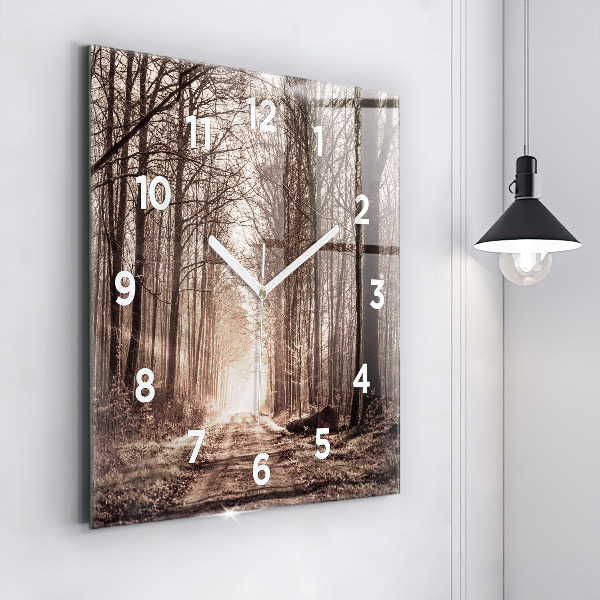Horloge murale carrée Chemin forestier en sépia