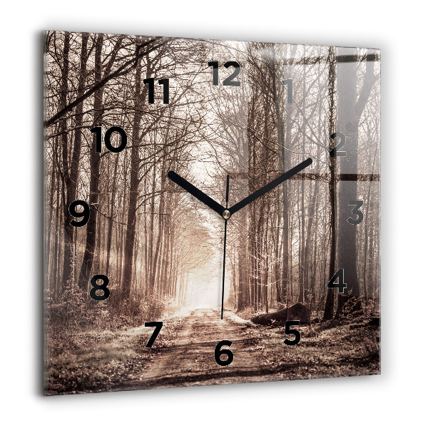 Horloge murale carrée Chemin forestier en sépia