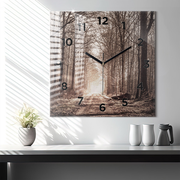 Horloge murale carrée Chemin forestier en sépia