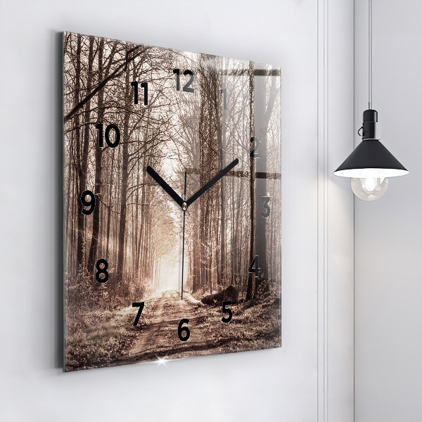 Horloge murale carrée Chemin forestier en sépia