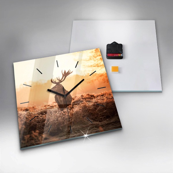 Horloge murale carrée Cerf au lever du soleil