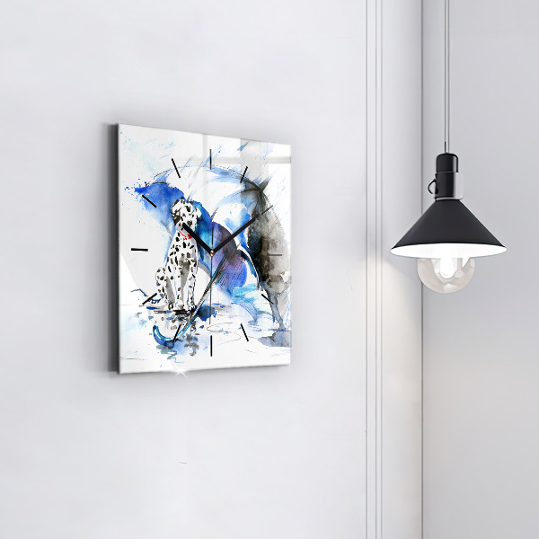 Horloge murale carrée Dalmatien et parapluie