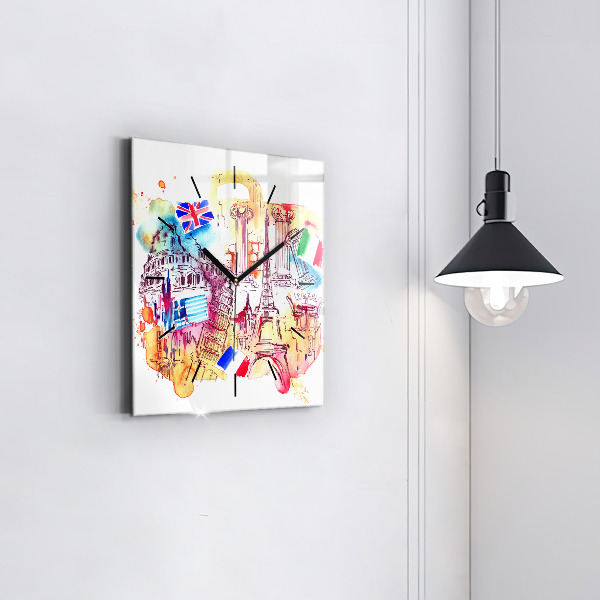 Horloge murale carrée Pays attractifs dans le monde