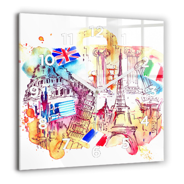 Horloge murale carrée Pays attractifs dans le monde