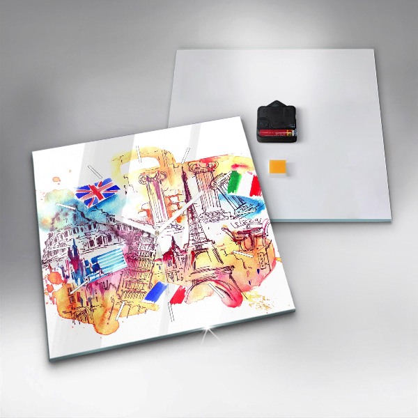 Horloge murale carrée Pays attractifs dans le monde