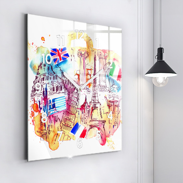 Horloge murale carrée Pays attractifs dans le monde