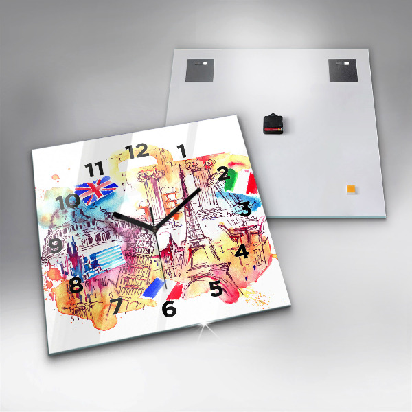 Horloge murale carrée Pays attractifs dans le monde