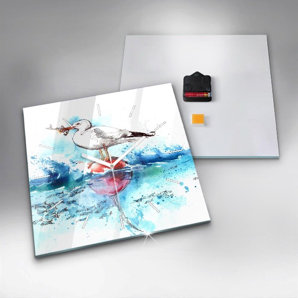 Horloge murale carrée Mouette peinte