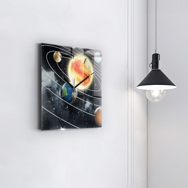 Horloge murale carrée Le système solaire