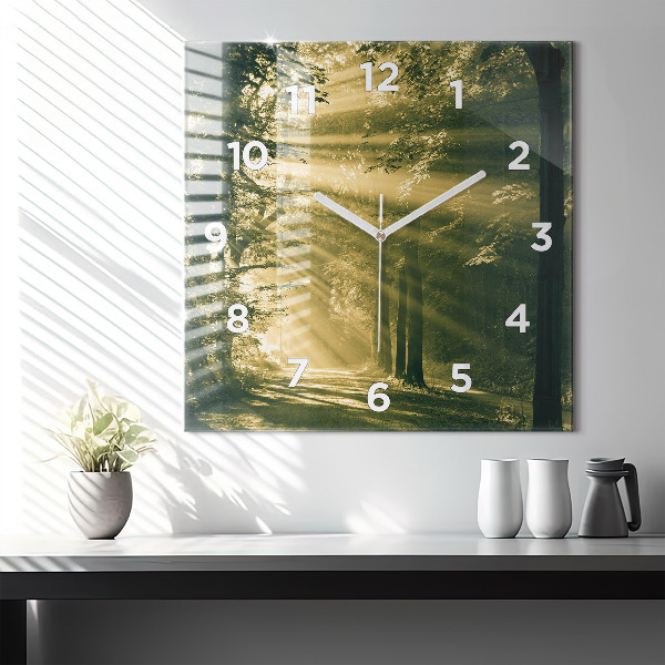 Horloge murale carrée Forêt des rayons du soleil