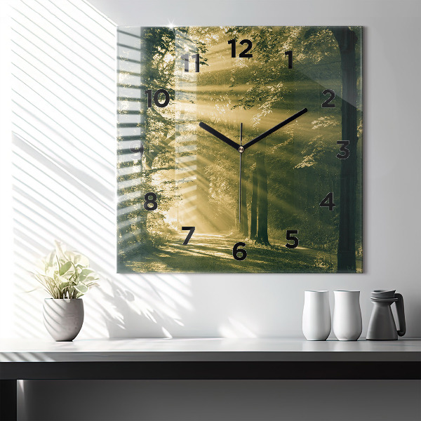 Horloge murale carrée Forêt des rayons du soleil