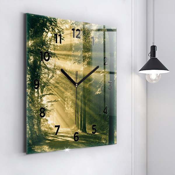 Horloge murale carrée Forêt des rayons du soleil