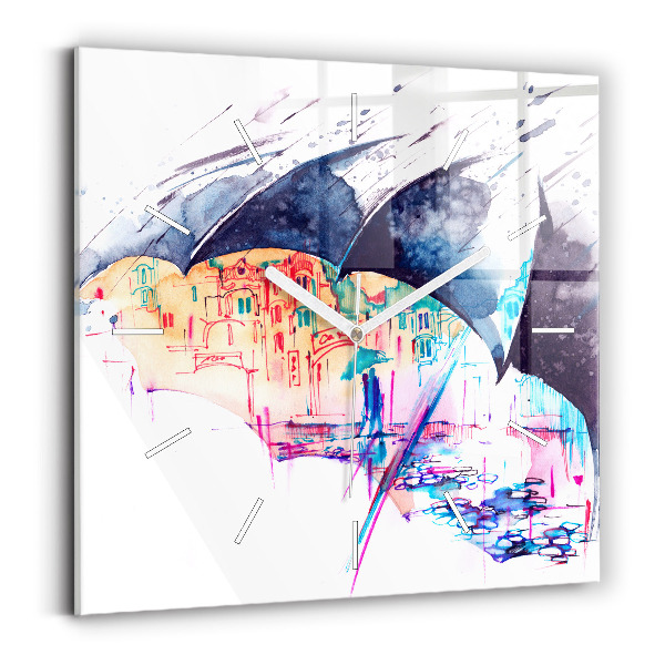 Horloge murale carrée Parapluie et ville