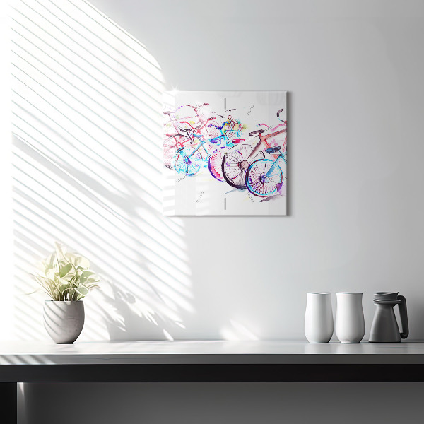 Horloge murale carrée Vélos de ville colorés