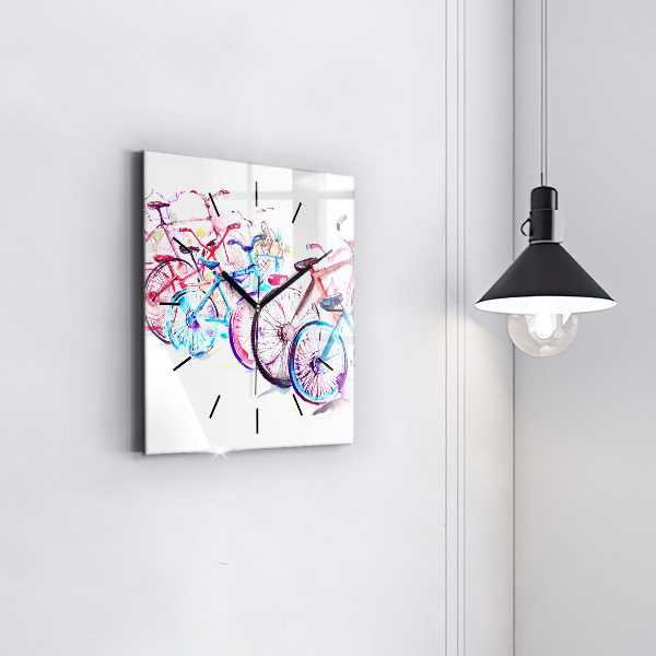 Horloge murale carrée Vélos de ville colorés