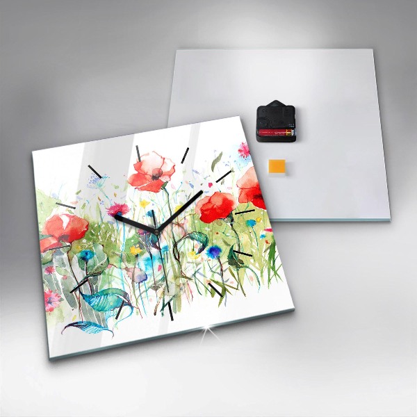 Horloge murale carrée Fleurs dans le pré