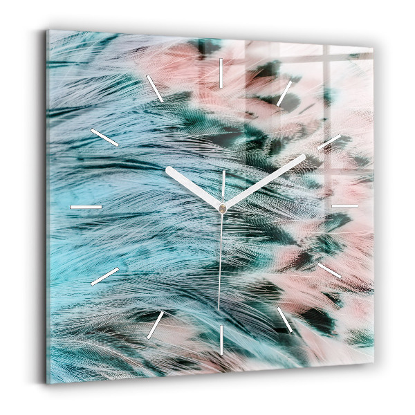 Horloge murale carrée plumes colorées