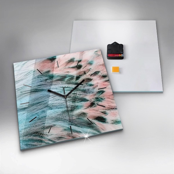 Horloge murale carrée plumes colorées
