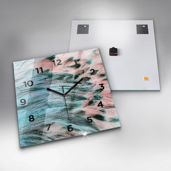 Horloge murale carrée plumes colorées
