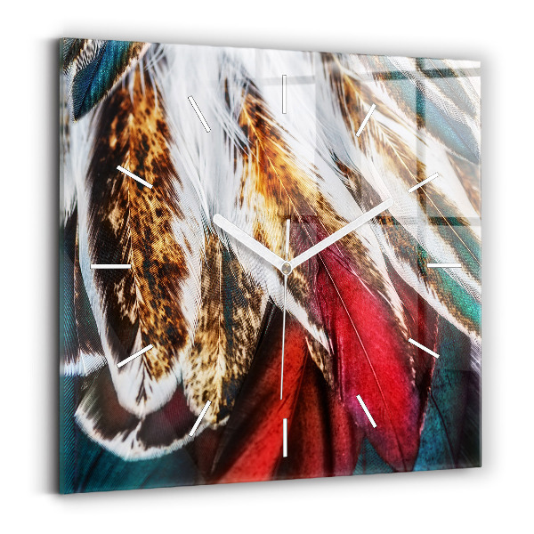 Horloge murale carrée 'Plumes d''oiseaux marron clair'