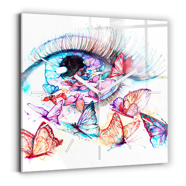 Horloge carrée en verre Œil de papillon coloré