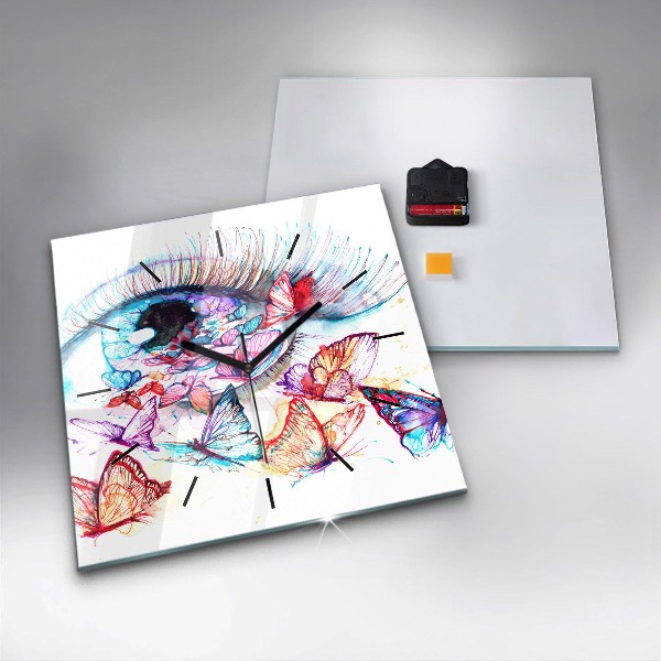 Horloge carrée en verre Œil de papillon coloré