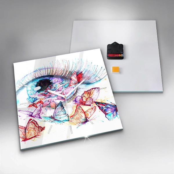 Horloge carrée en verre Œil de papillon coloré