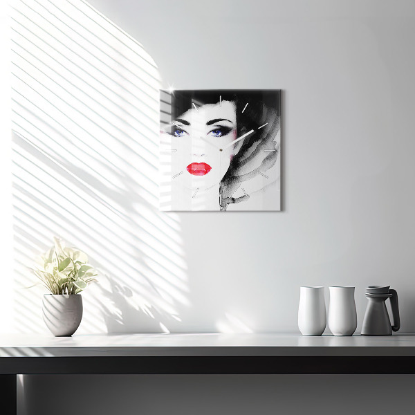 Horloge carrée en verre 'Portrait d''une femme'