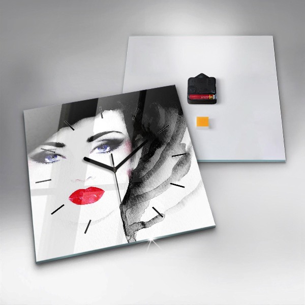 Horloge carrée en verre 'Portrait d''une femme'