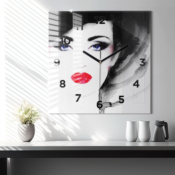 Horloge carrée en verre 'Portrait d''une femme'