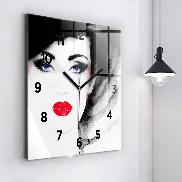 Horloge carrée en verre 'Portrait d''une femme'