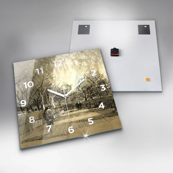 Horloge carrée en verre Parc et arbres en sépia