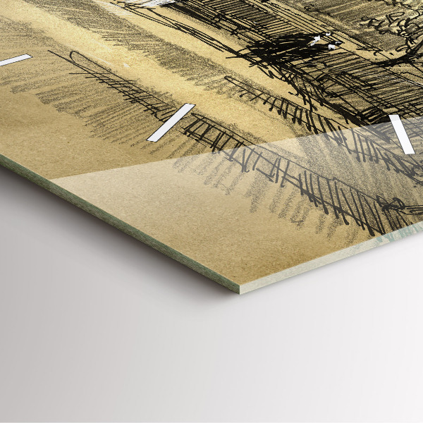 Horloge carrée en verre Parc et arbres en sépia